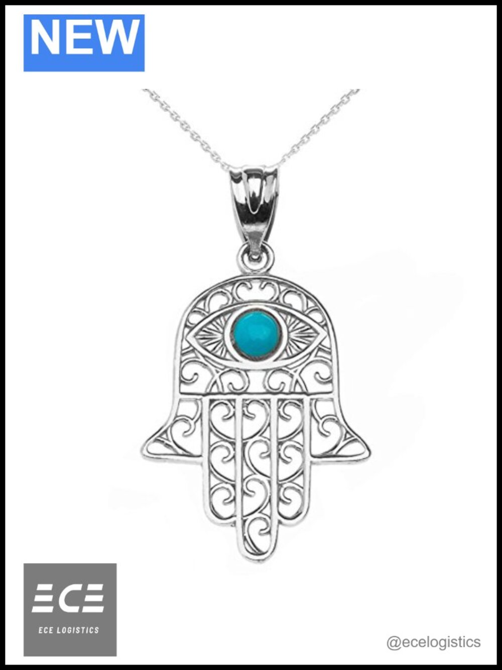 Sterling Silver Hamsa Hand Evil Eye Pendant Necklace 18"